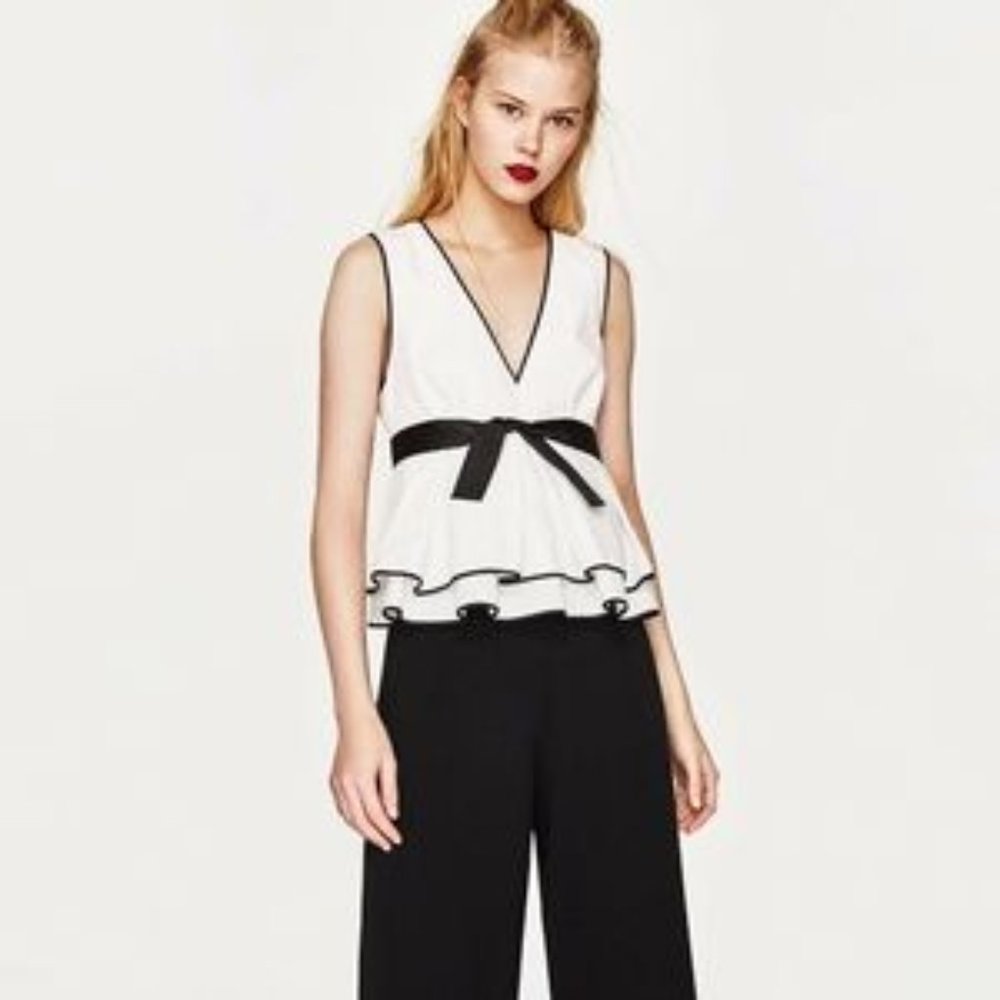 Black and White Peplum Top